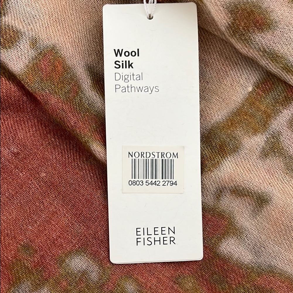 Eileen Fisher Abstract Pattern Scarf in Brown and Green - Picture 3 of 7